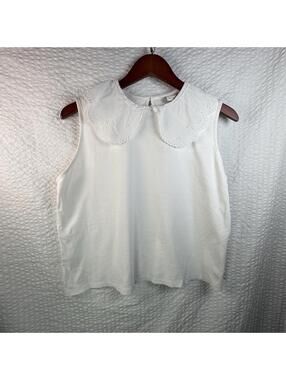 A New Day Sleeveless Top White W/white Eyelet Peter Pan Collar Large Feminine